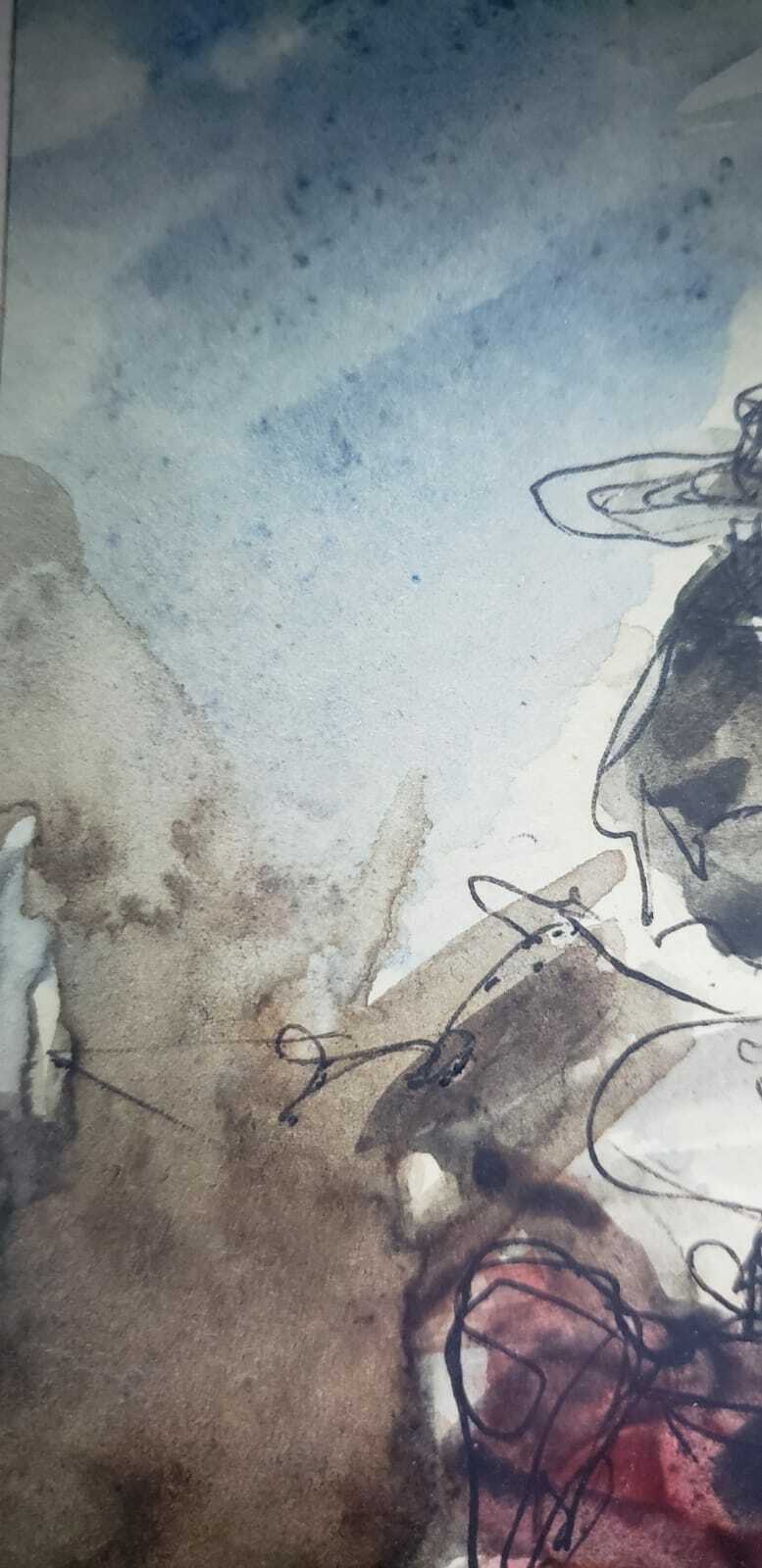 Antique Drawing Watercolor by Portocarrero - Original & Signed / Contemporary