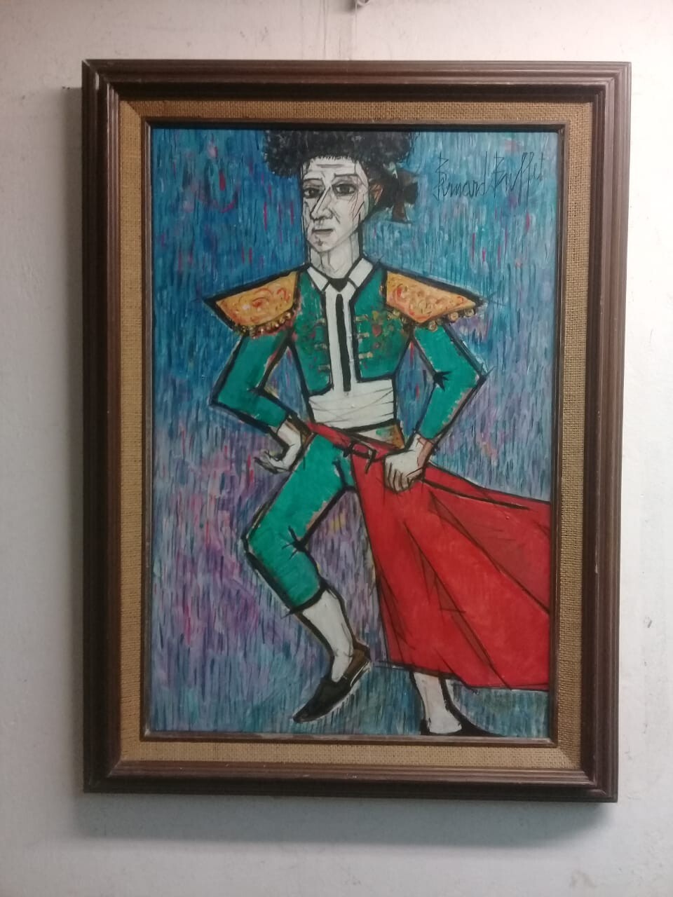 Style of Bernard Buffet - Oil Canvas " Toreador" Portrait 1989 Signed