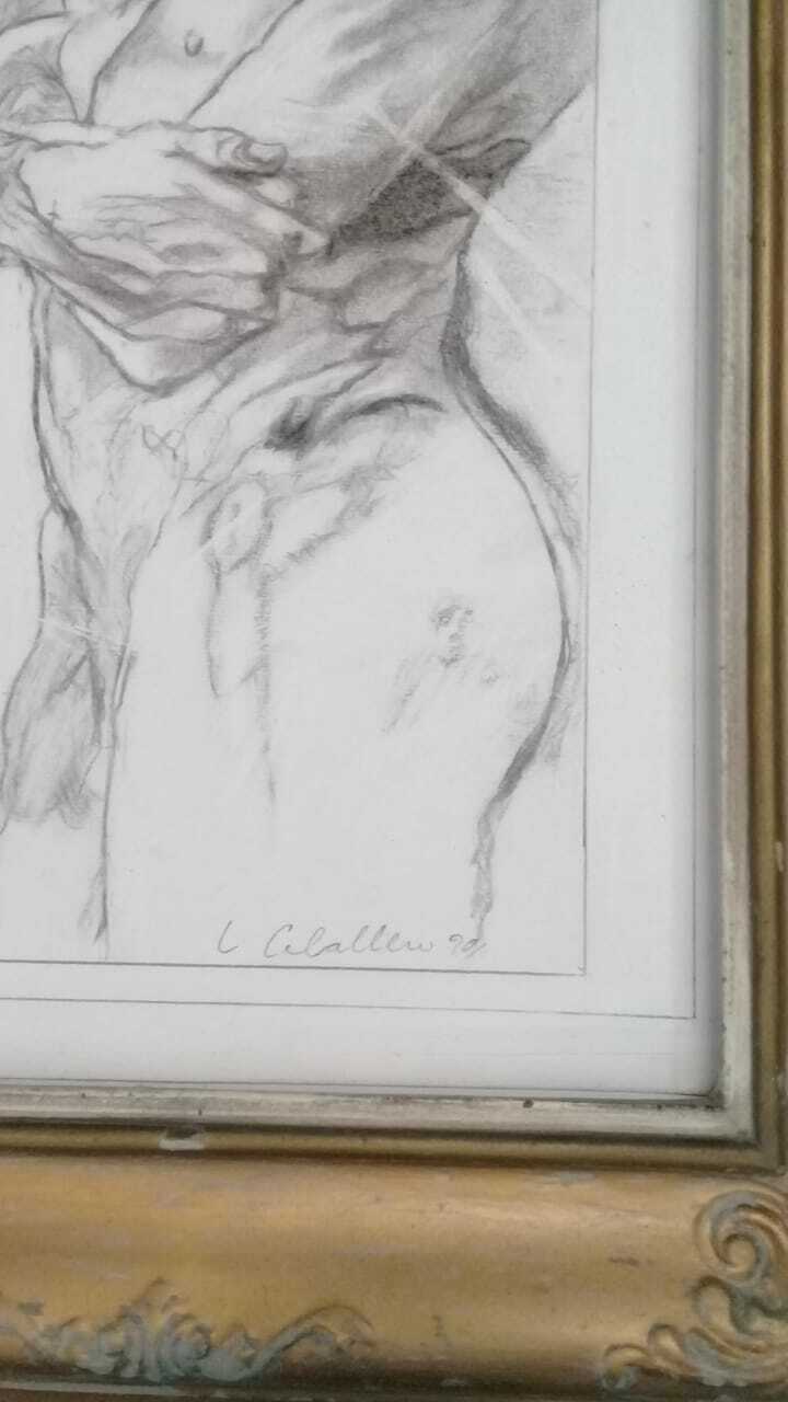 Luis Caballero - Drawing carbon Gay Nude / Signed - Contemporary Art