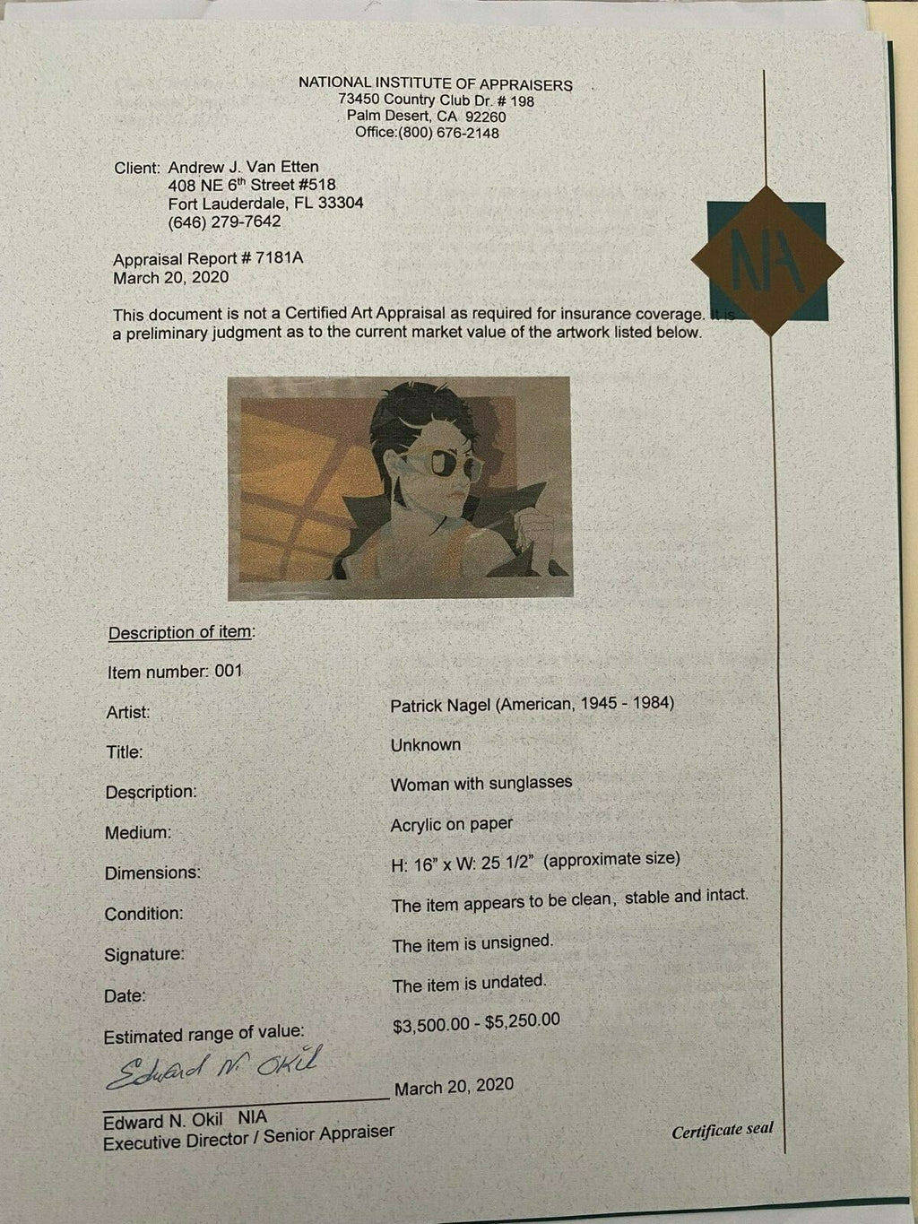 Original Style of Patrick Nagel (1945-1984) Acrylic Painting / Art Appraisal
