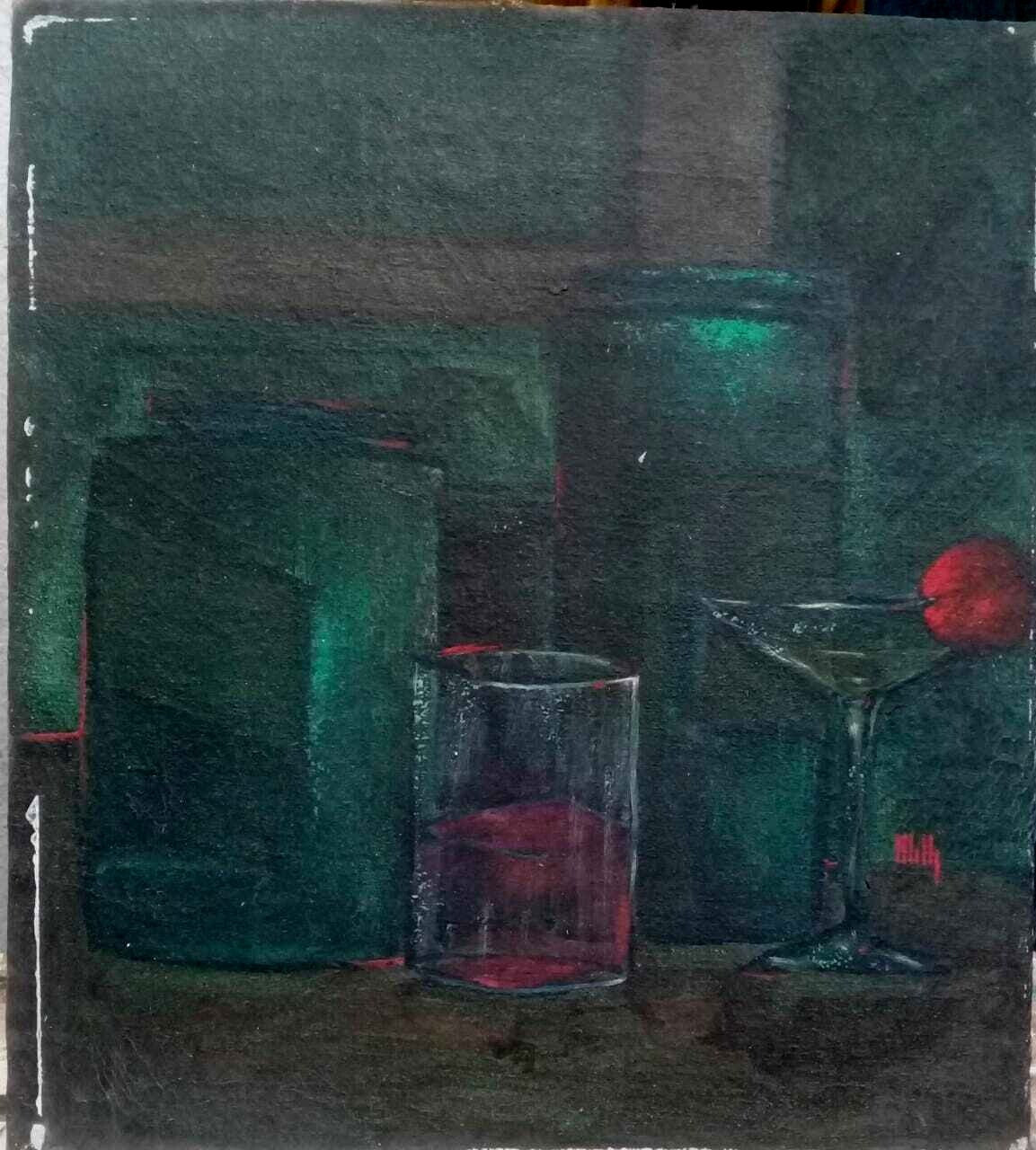 Antique Oil Canvas Painting / Signed / Rare 1960s / Futurism 