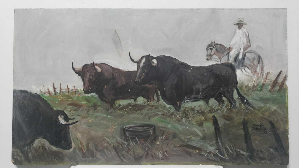 ORIGINAL "Peasant Herding Bulls" - American Landscape/ Danilo Sevilla / Signed  