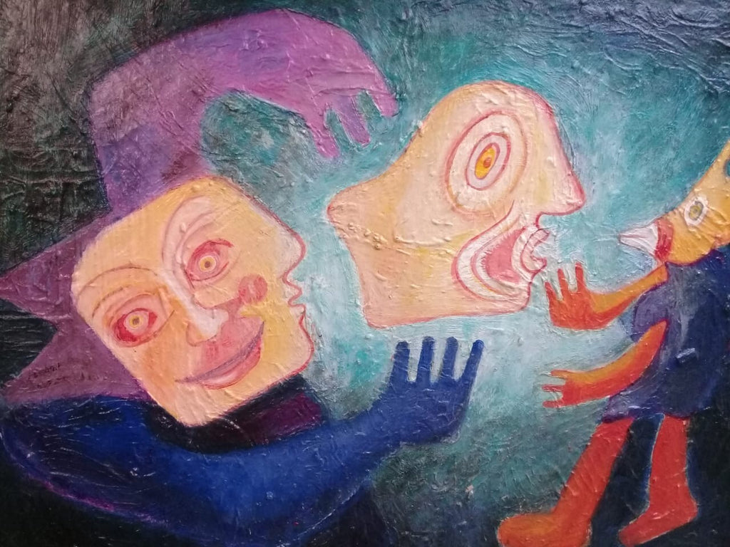 Fine ART: Antique Oil Canvas painting / París / Devil mask / Quintanilla, Signed
