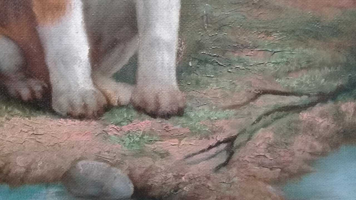 Family of Collies - Oil Canvas painting "Magic Realism" 1990