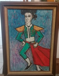 Style of Bernard Buffet - Oil Canvas " Toreador" Portrait 1989 Signed