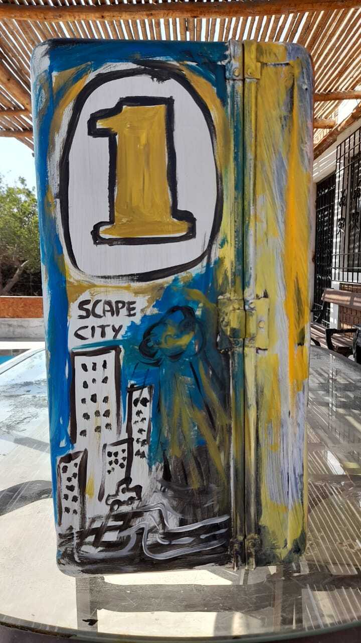 Style of Jean-Michelle Basquiat / Decorative Painting Metal Suitcase 1970s