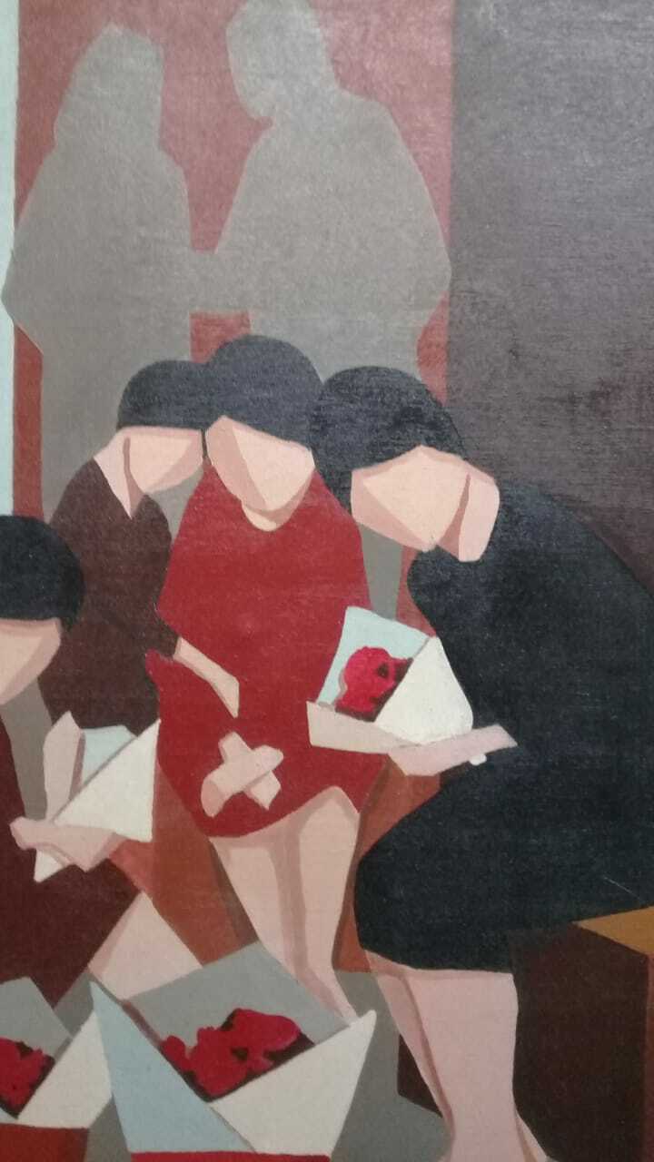 Vilma Miglio - Oil canvas Painting / Booth Sides Painting / Signed / Surrealist 