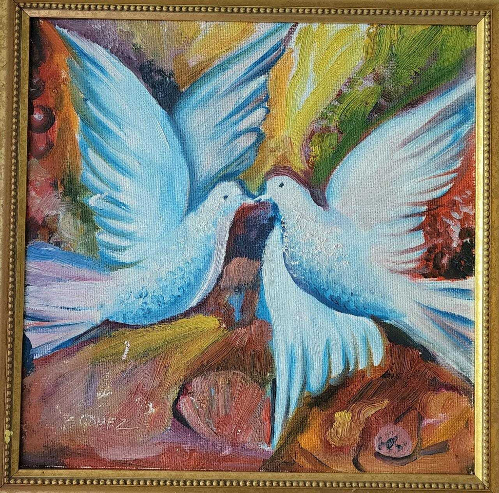 Benigno Gomez (1934 - 2017) - Oil Painting "Pigeons" Signed COA