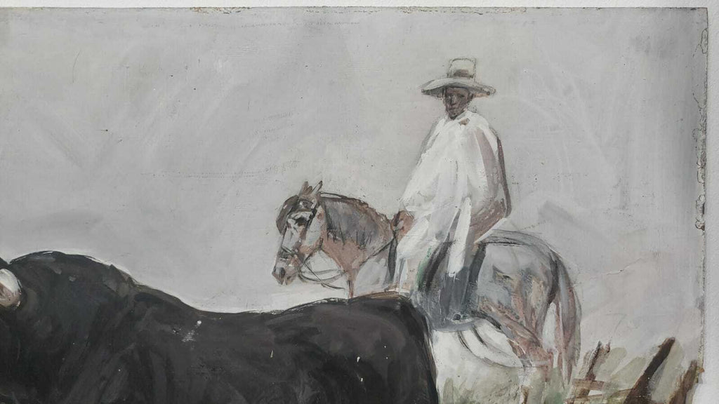 ORIGINAL "Peasant Herding Bulls" - American Landscape/ Danilo Sevilla / Signed  