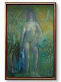 Bettina – Mid‑Century Oil on Canvas: Female Figure with Fish